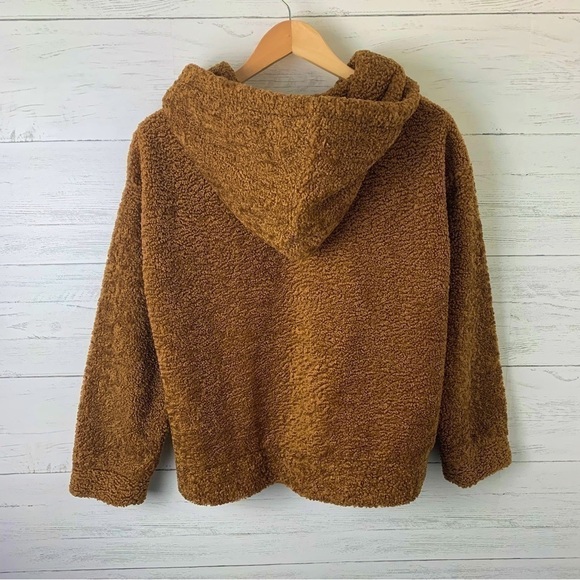 J.O.A. Sherpa Hoodie Maple Brown Fleece Drawstring Relaxed Fit Small - Picture 4 of 8